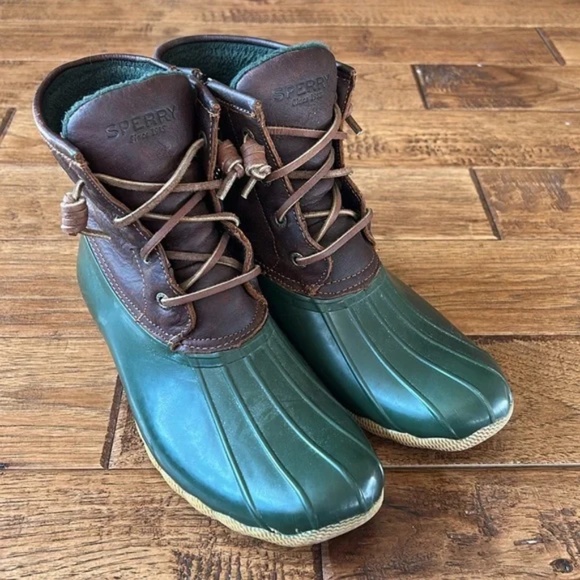Sperry Top Sider Saltwater Duck Boots Waterproof Leather Rubber Brown Green 7.5 - Picture 3 of 11